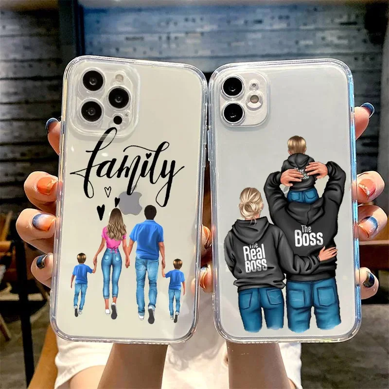 Super Mom And Super Dad Baby Family Phone Case For iPhone 15 14 13 12 11 Pro MAX Mini XR XS X SE 7 8 Plus Cover Boy Girl Fundas