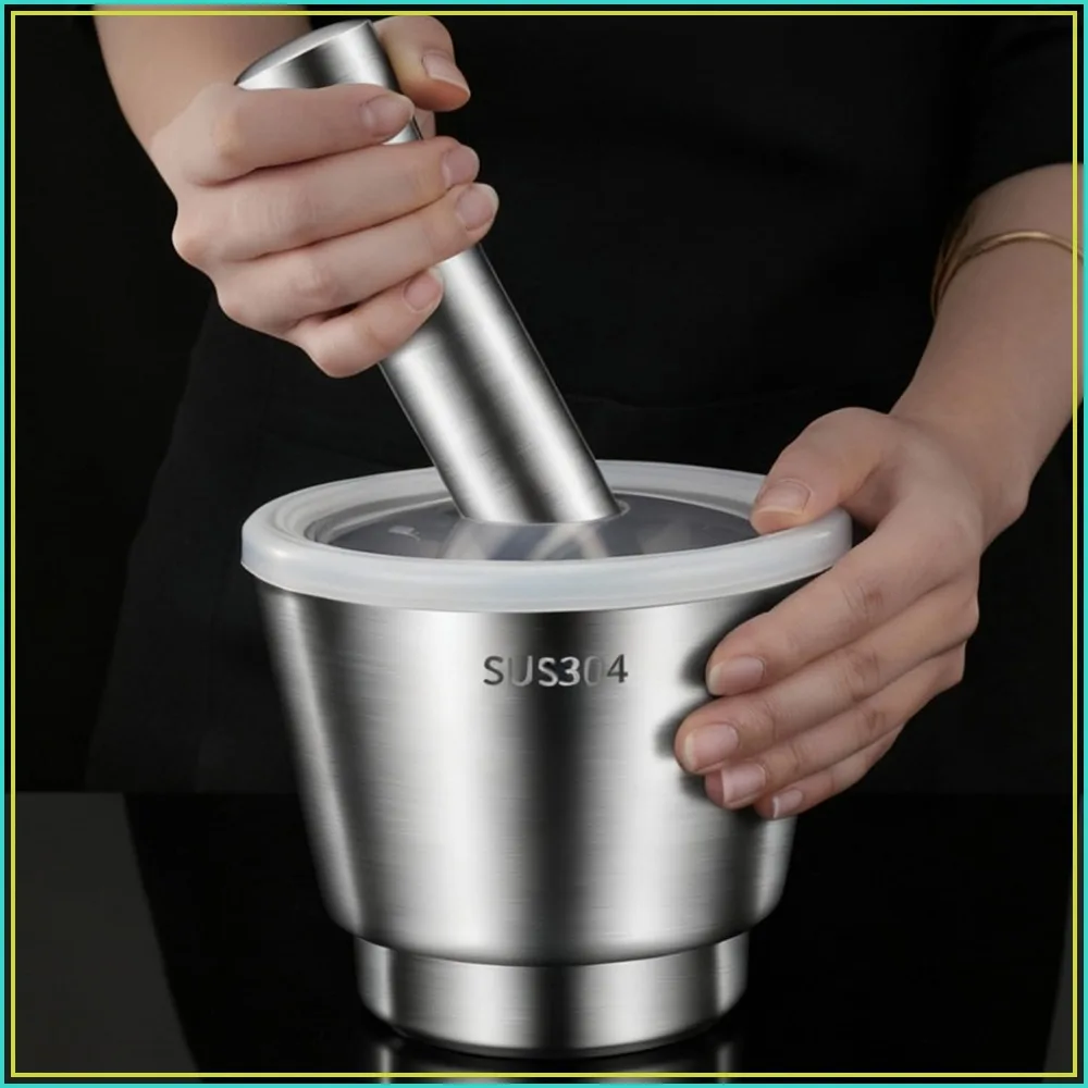

Stainless Steel Mortar and Pestle, Large Capacity 5 Inch Polished Pill Crusher, Heavy Duty Spice Grinder with Non-Slip Base