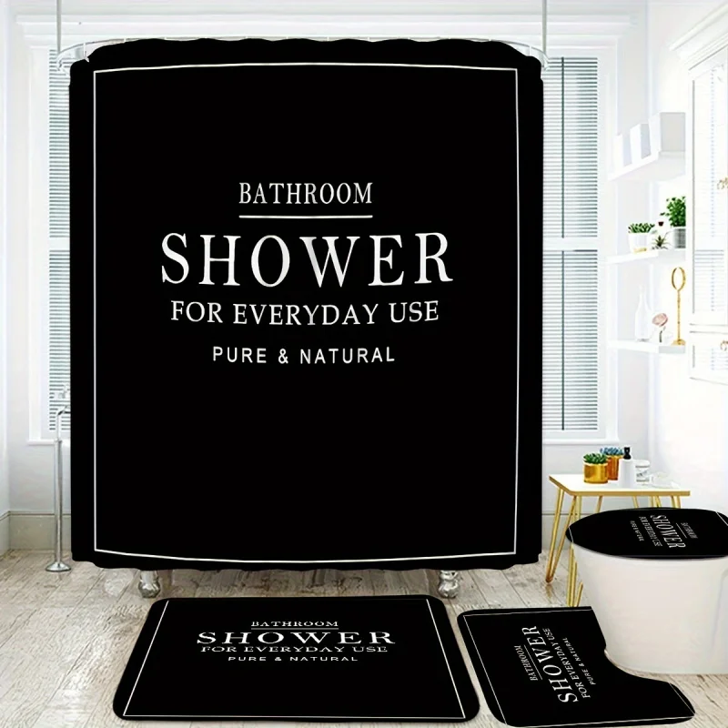 1/4pcs Color Modern Simple Creative Pure Bathroom Decoration Set, Black and White Shower Curtain Simpl