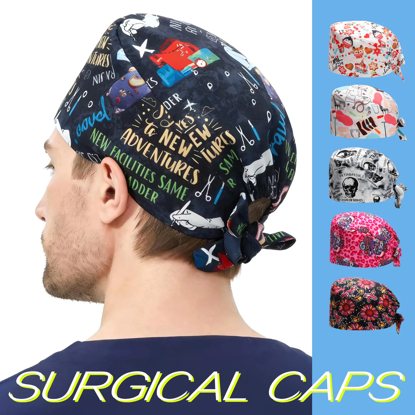 

Cartoon Printing Surgical Caps Dental Nursing Hats Hospital Scrub Caps Medical Staff Work Hats Top Quality Operating Room Cap