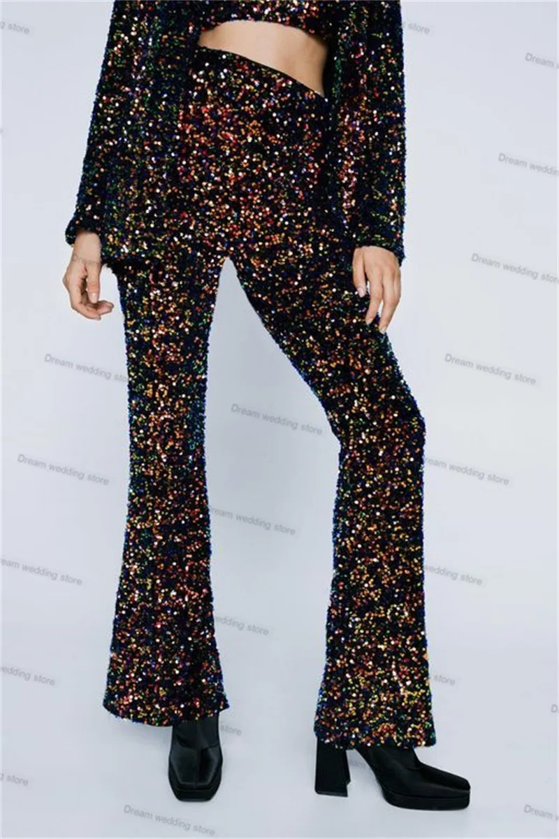 Colorful Sequins Women Suit Set 2 Piece Blazer+Pants Formal Office Lady Jacket Coat Trousers Guest Wedding Tuxedos Tailored Made