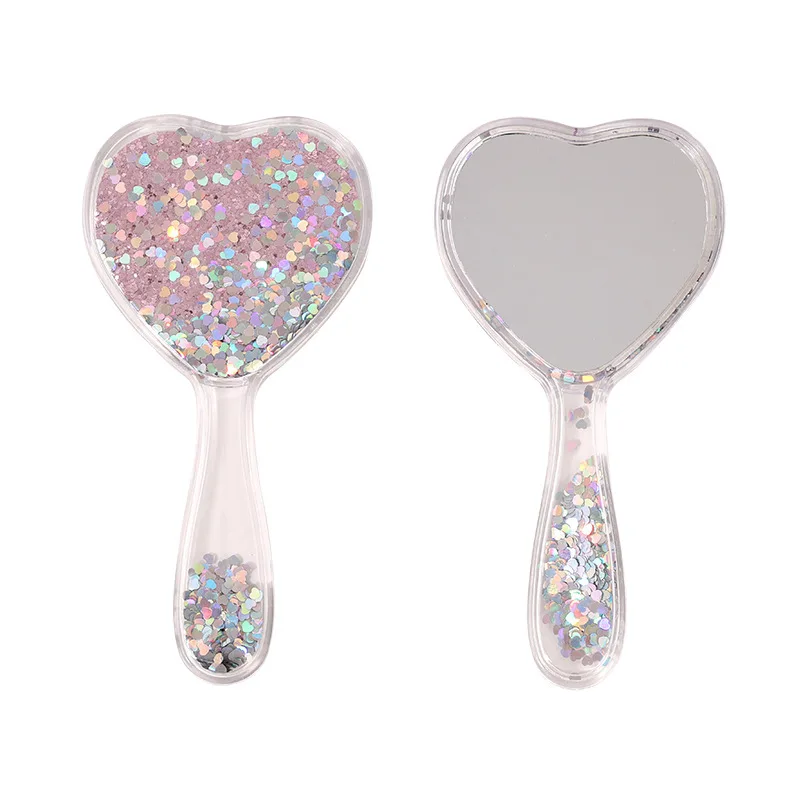 Fai Yun-Miroir de maquillage en forme de cœur, mignon, transparent, sables mouvants, petit cadeau, paillettes, déterminer