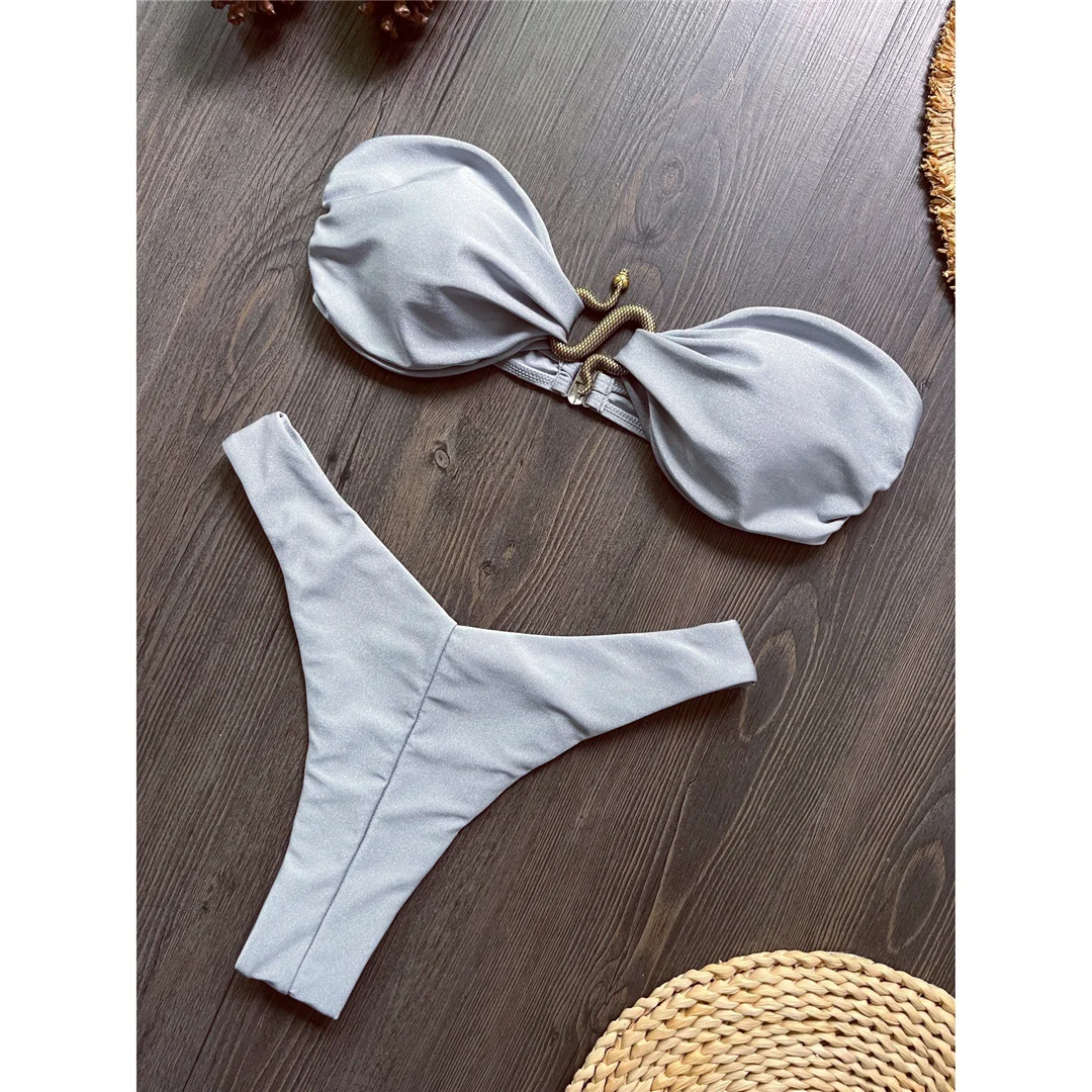 10 Farben Bandeau Metall-Schlangen-Bikini Damen-Badeanzug Zweiteiliger Bikini-Set mit Polsterung Badebekleidung Badeanzug V8249 – Detail 14