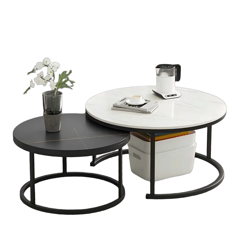 Ceramic Marble Nested Round Coffee Table Living Room Side Table Easy to Move Lounge Sofa Cafe Table Set with Metal Framepromote