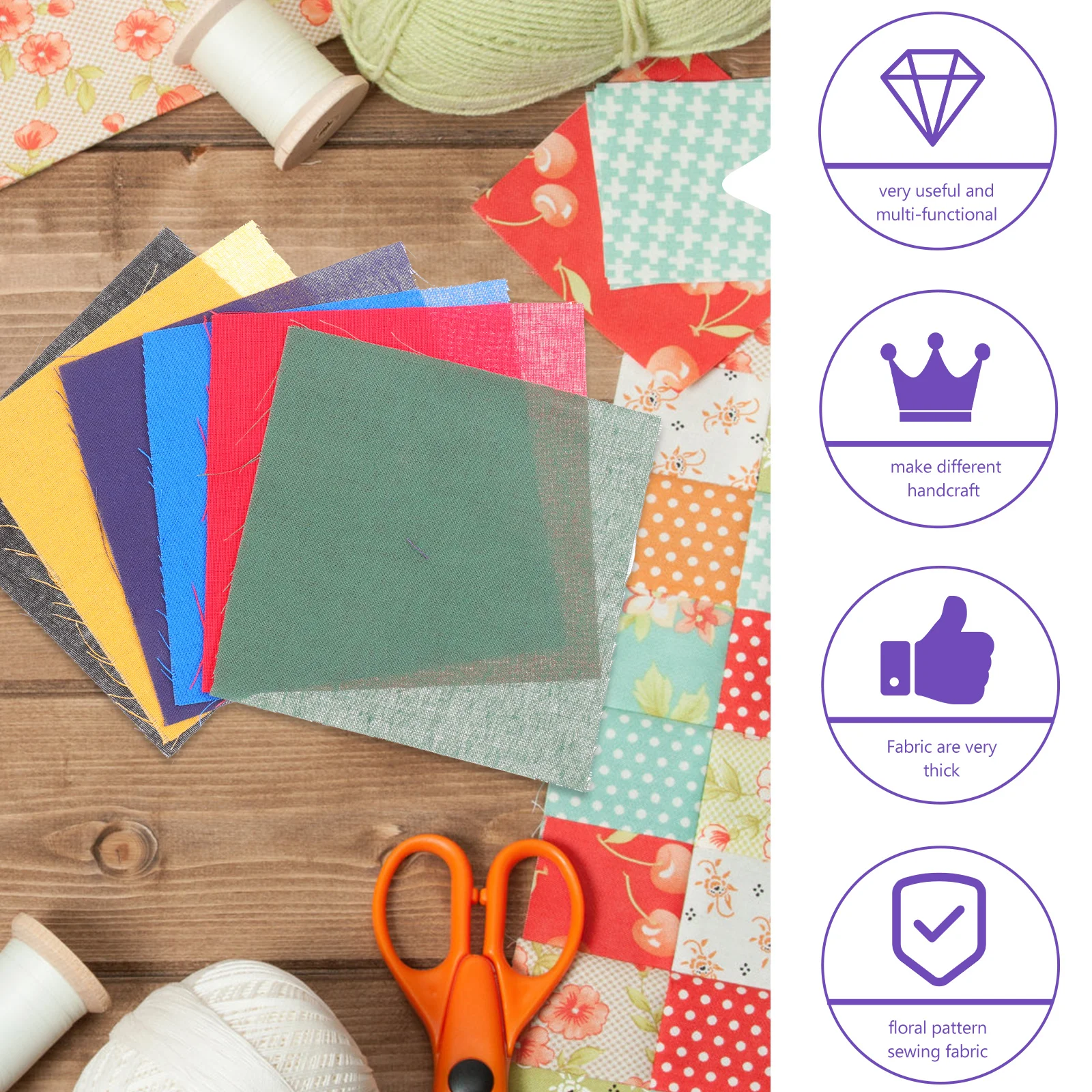 

100Pcs Fabric Squares Patchwork Cloth Pieces Multicolor Soft Polyester Sewing Material for DIY Quilting Craft Project Fabric