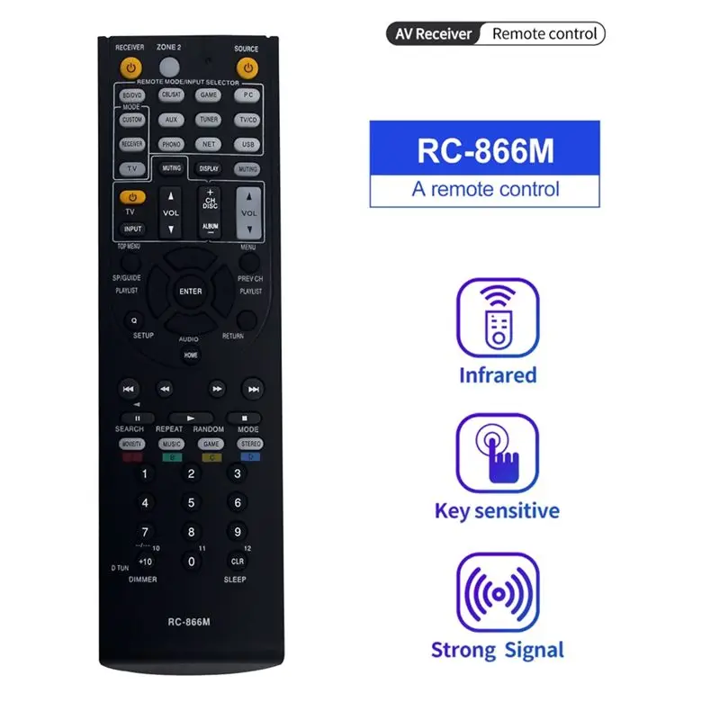 A31T RC-866M Remote Control for Onkyo AV Receiver TX-NR626 HT-RC560 HT-S5300 HT-S6300 HT-S7300, Replacement Black ABS