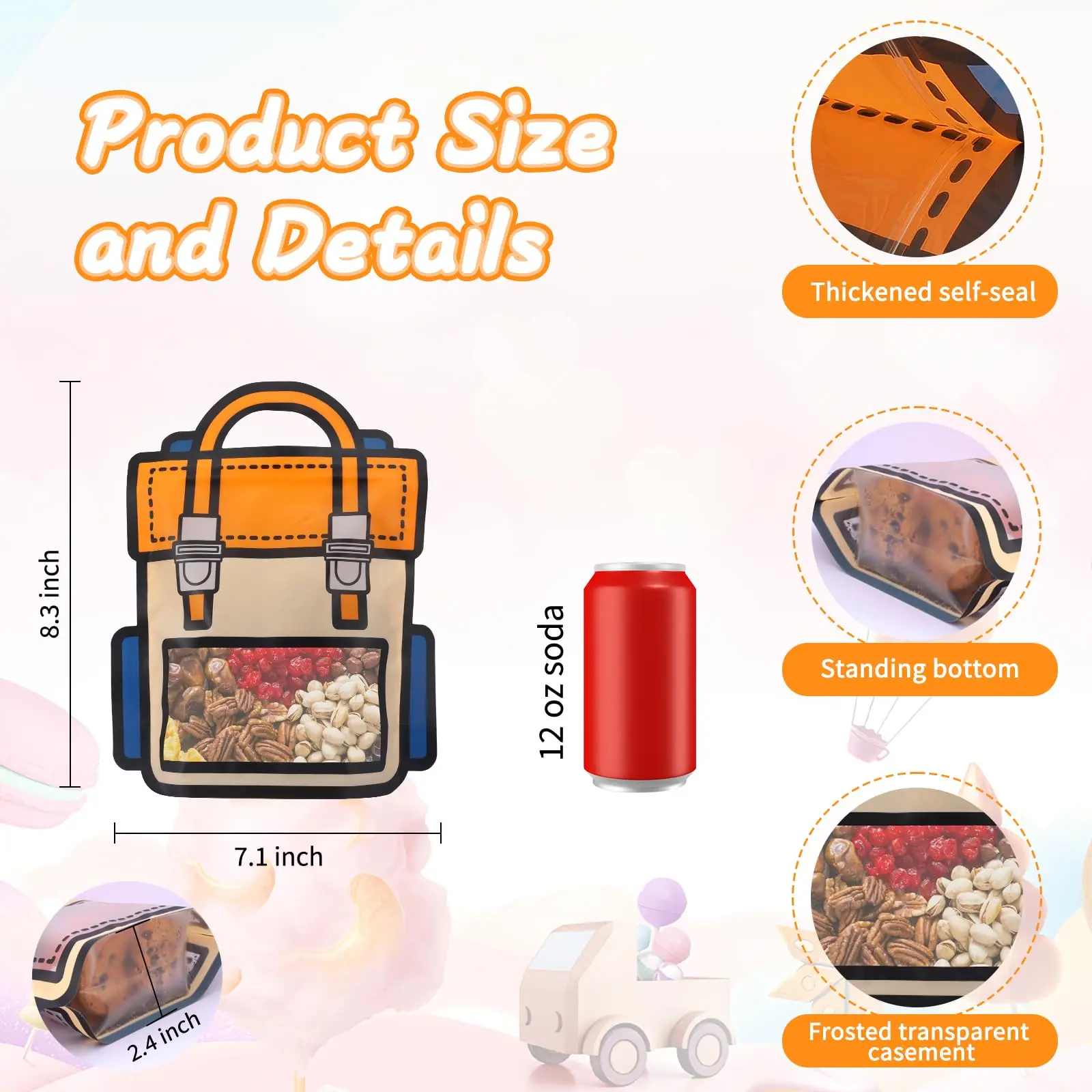 1–50 Stück große Goodie-Taschen, niedlicher Cartoon-Geburtstagsrucksack mit Griff oben für Kinder, Snack-Süßigkeitentüte für Halloween-Partygeschenke – Detail 9