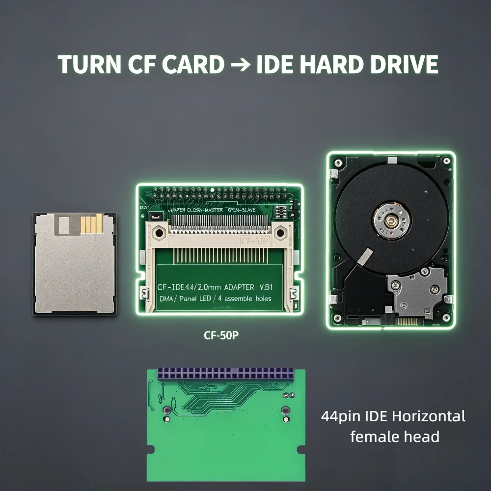 TISHRIC CF To IDE SSD HDD 2.5 1.8 Inch 44/50Pin Compact Flash Card Adapter CF Memory Card To IDE Laptop SSD HDD Converter Board