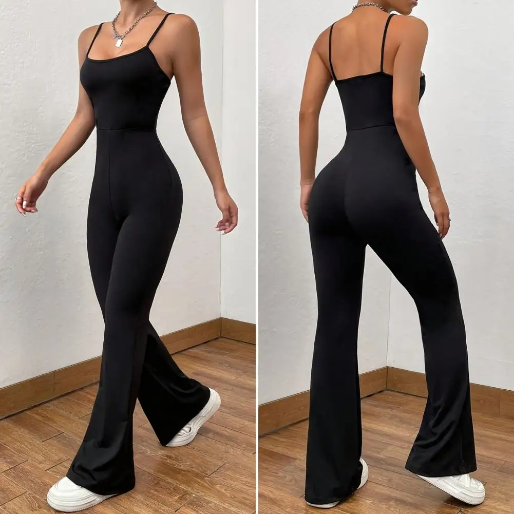 Women s Sexy Open Back Jumpsuit Square Neck Solid Color Jumpsuit Leggings Long Sleeve Straight Leg Wide Leg Jumpsuit