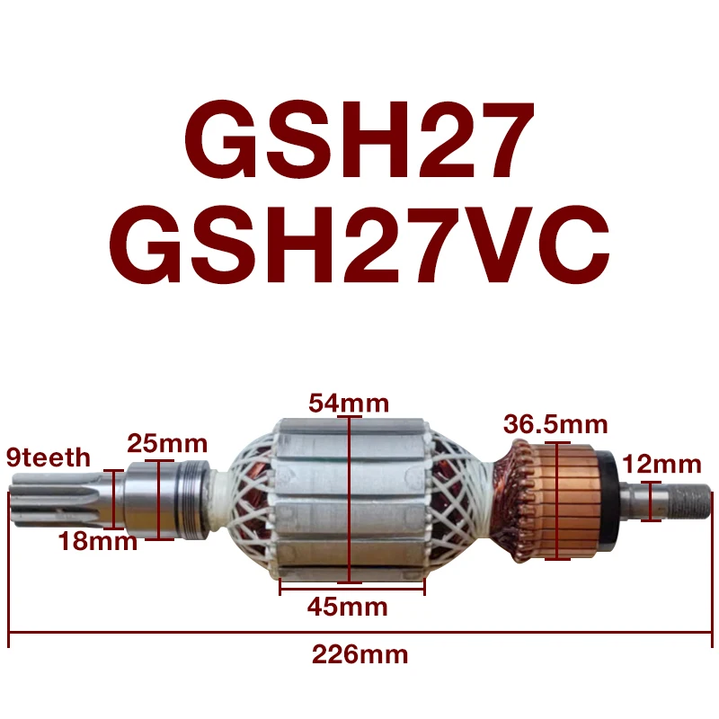 

AC220-240V Armature Replacement Accessories for Bosch GSH27 GSH27VC Pickaxe 9teeth Rotor Armature Anchor