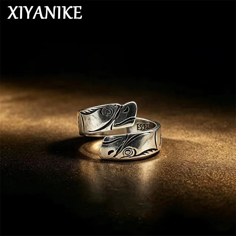 XIYANIKE Vintage Double Snake Totem Adjustable Rings For Men Women Unisex Fashion New Jewelry Accessories Gift Party Anillos