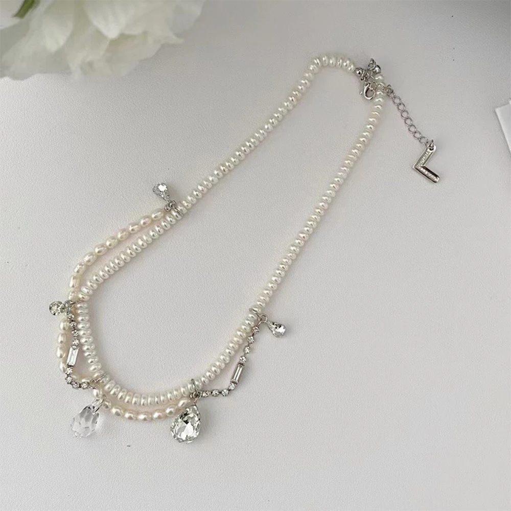 

To Reins New Luxury Freshwater Pearl Drop Diamond Necklace For Women Chain Fashion Gift Retro Party High Quality Jewelry