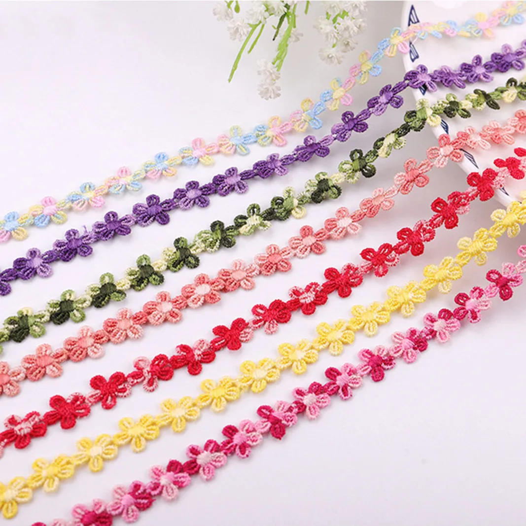 5Yards/Lot 1.4cm Width Colorful Hollow Flower Embroidery Lace DIY Dress Skirt Curtain Decorative Fabric Sewing accessories