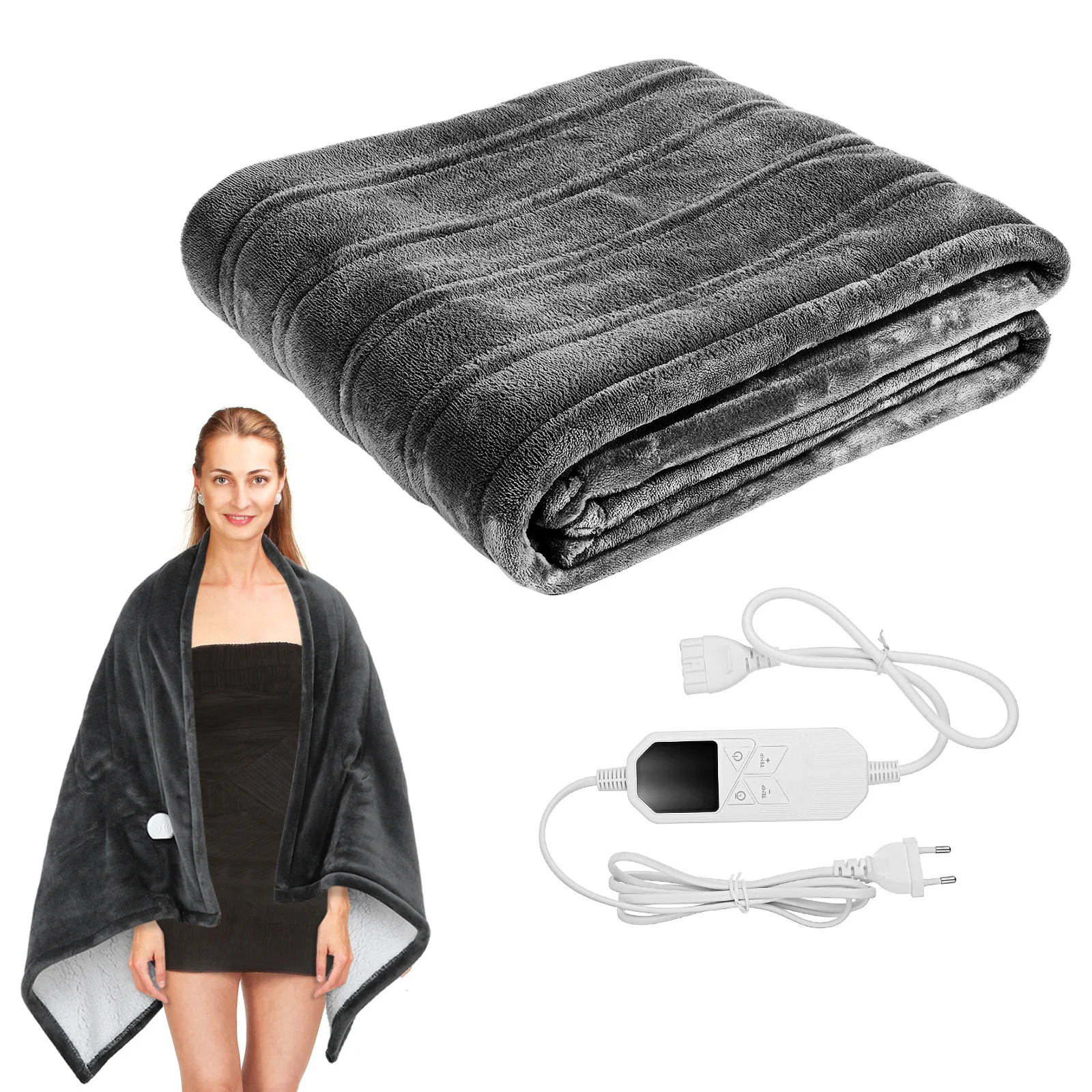 

Electric Heated Blanket Dark Rapid Heat 8 Temperature Levels 6 Hour Timer Comfortable Warmth for Bed Sofa Office