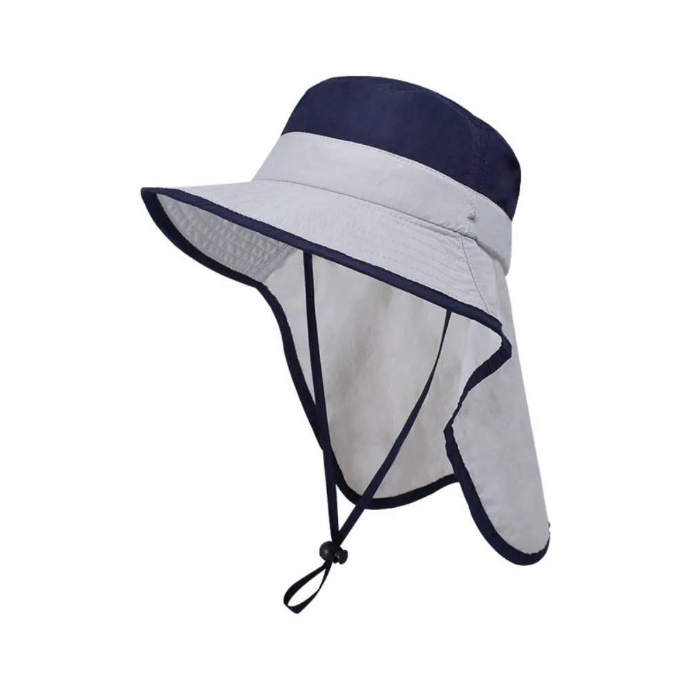 

Solid color Children Shawl Sun Hat Large Brim Sun Protection Kids Beach Cap Neck Ear Cover Flap Cap Sunscreen Bucket Hat Toddler