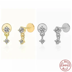 AIDE 925 Sterling Silver Single 1PC Mini Zircon Flat Screw Back Drop Earrings For Women Piercing Ear Studs Ear Bone Body Jewelry