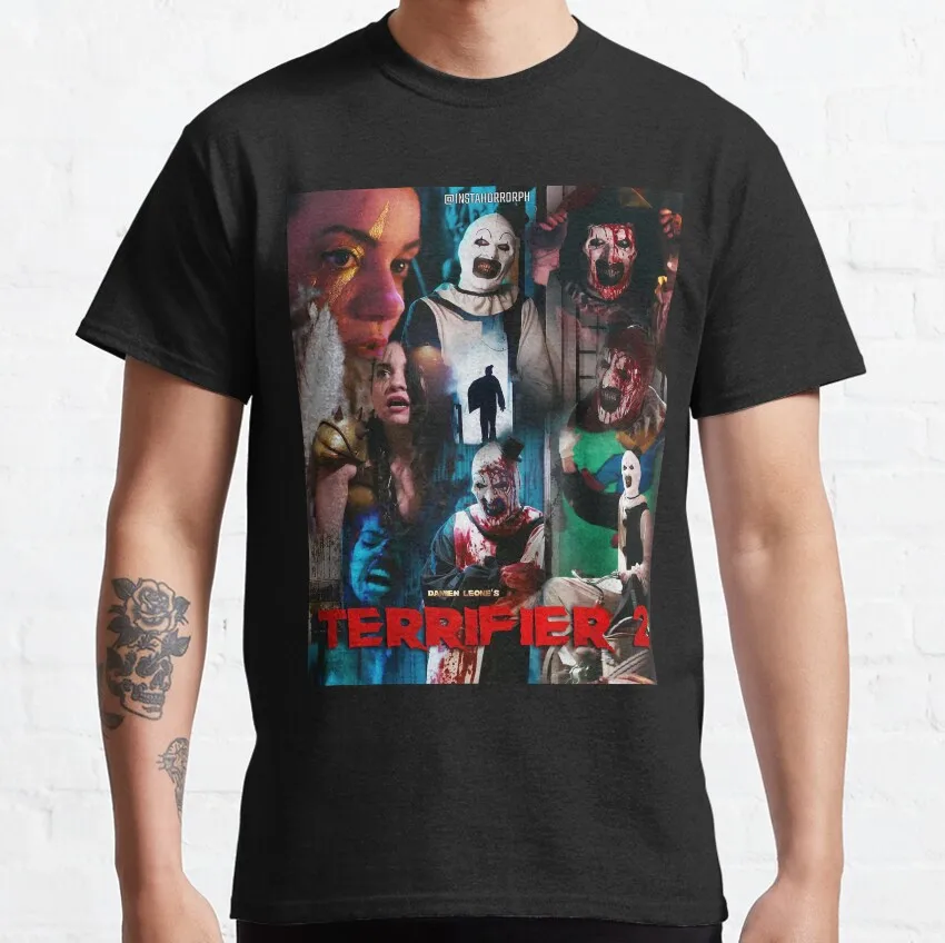 

Horror movie collage Art the clown killer Terrifier Scary halloween Gift t shirt Scream film Graphic clothes All size tops