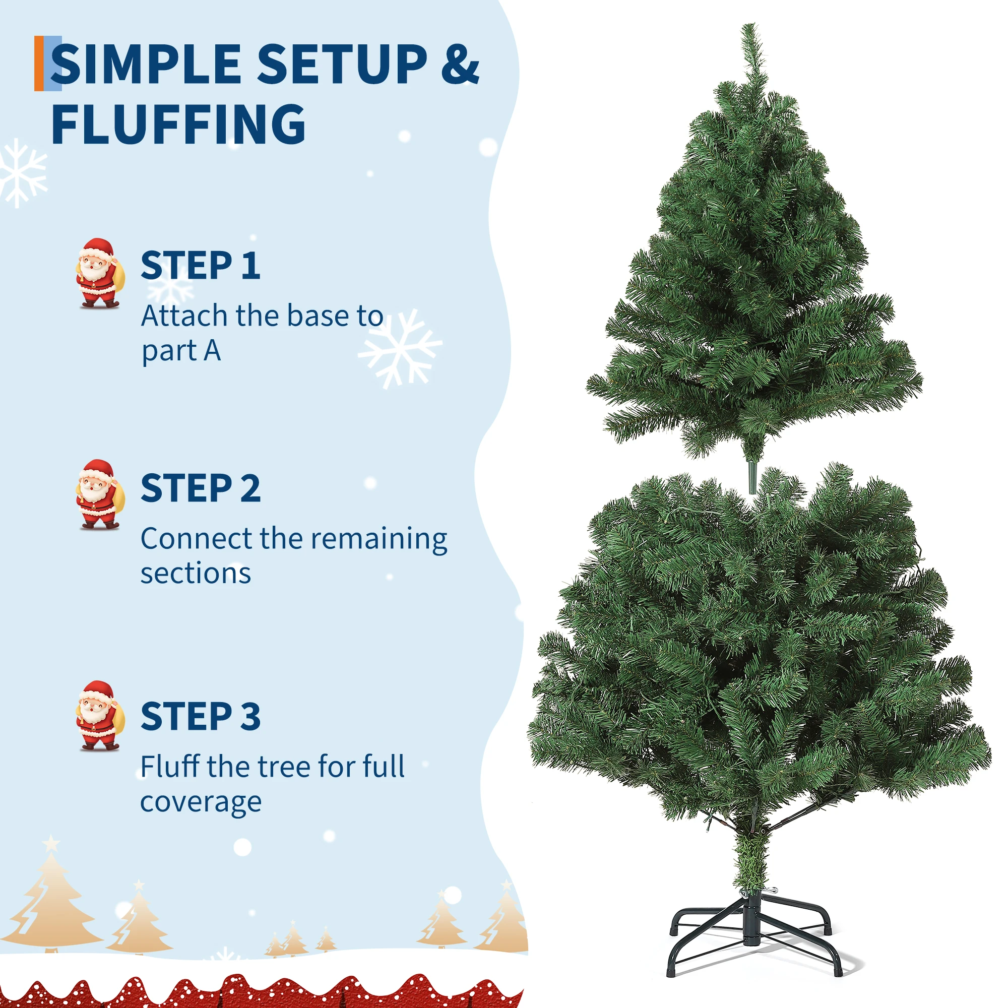 6Ft Pre Lit Artificial Christmas Tree with Lights, 300 Multi Color LED Bulbs, 9 Lighting Modes Foot Pedal Switch, 800 Dense Branch Ends, Hinged Limbs, Metal Stand and Storage Bag, Xmas Tree Holiday Decoration for Home Office