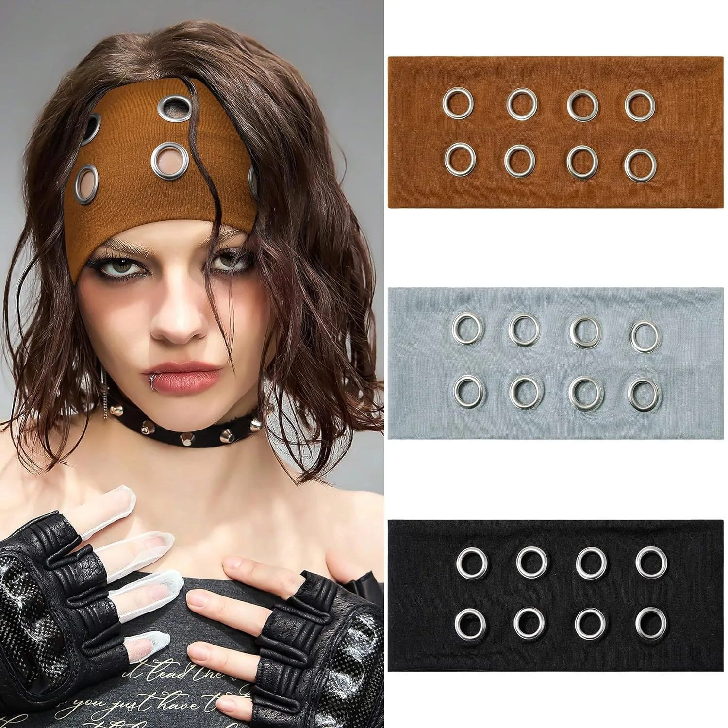 

3 шт./компл., широкая эластичная повязка на голову в стиле панк для девочек, эластичная металлическая повязка на голову в стиле стимпанк для спортивных повязок на голову, аксессуары для волос