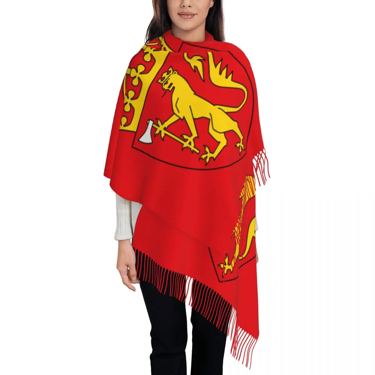 Custom Coat Of Arms Of Norway Tassel Scarf Women Soft Norwegian Flag Shawl Wrap Female Winter Scarves