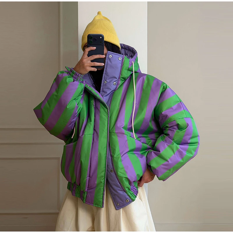 Chic Women's Elk Printed Reversible Padded Coats Hooded Full Sleeve Zip-up Pocket Cotton Jacket 2026 Winter Warm Thicken Outwear