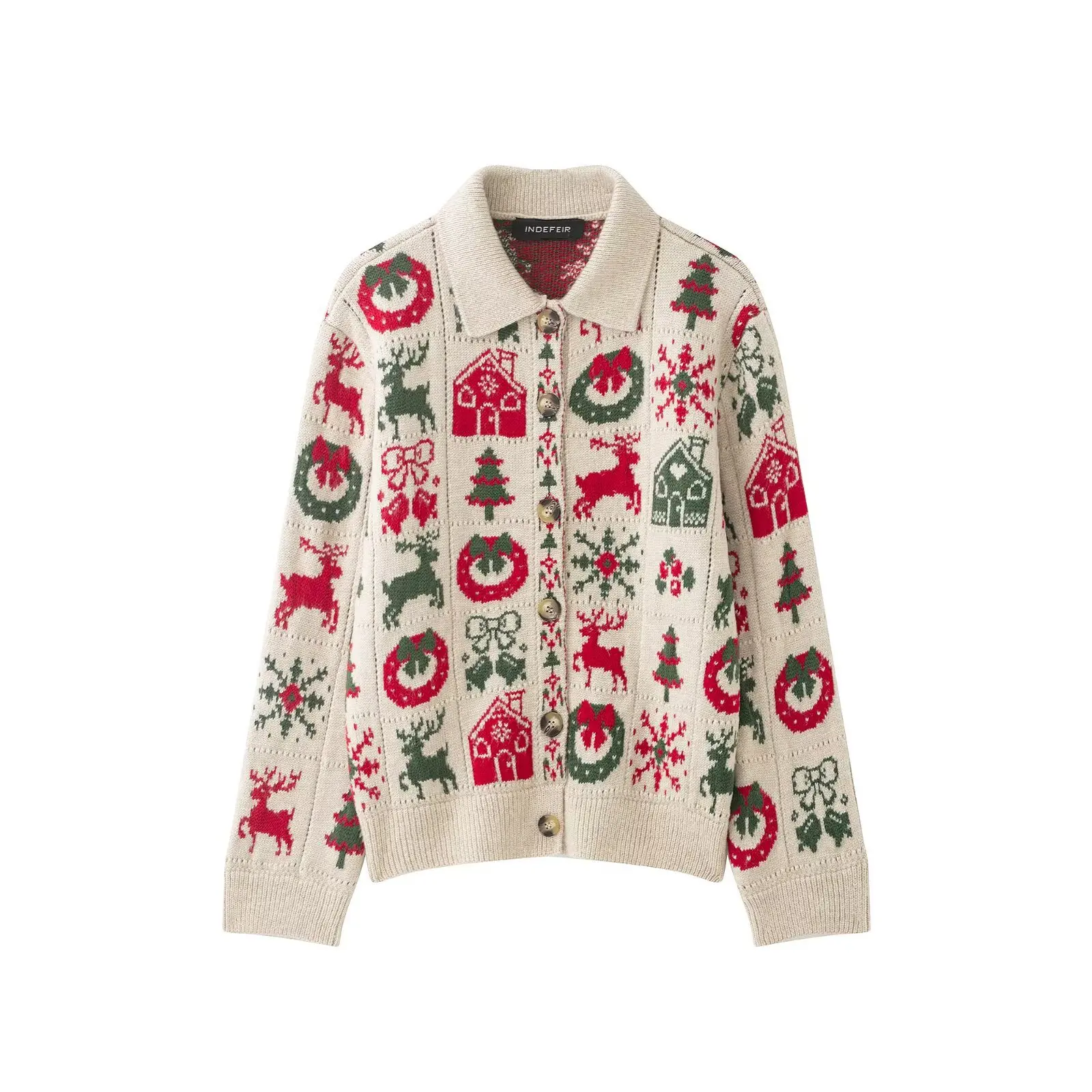 Women's Fashionable Casual Versatile Christmas Jacquard Knit Jacket   RK0G