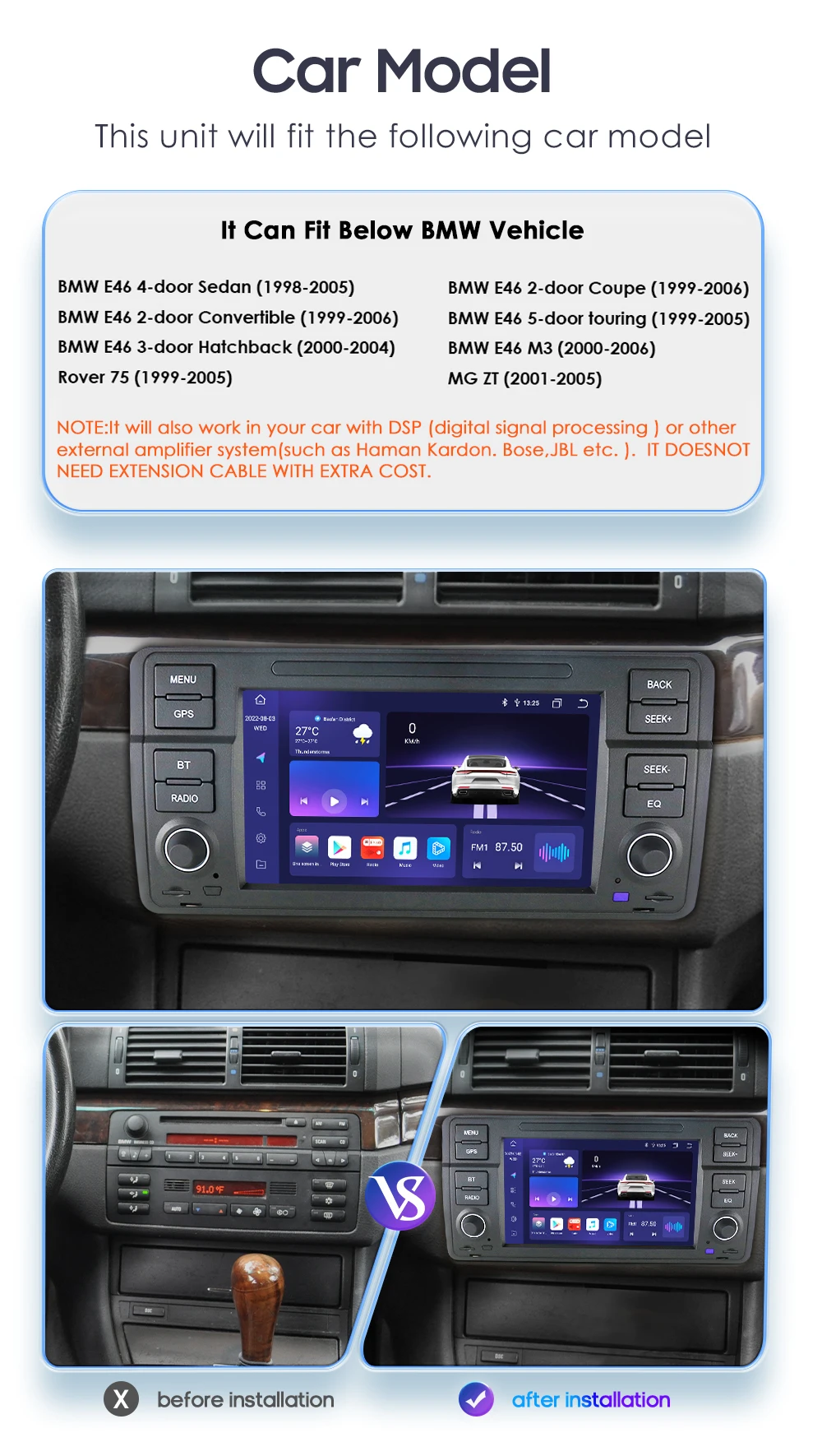 Hizpo 8 Core Android 14 Car Multimedia Radio For BMW E46 M3 Rover 75 Coupe 318/320/325/330/335 GPS CarPlay AUTO 4G Navigation