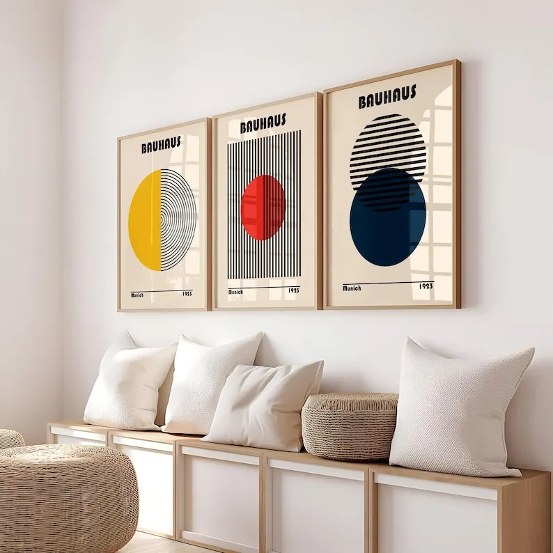 1/3pcs Bauhaus Geometric Canvas Poster Mid-century Retro Bauhaus Art Digital Wall Art Printing for Modern Living Room Home Decor