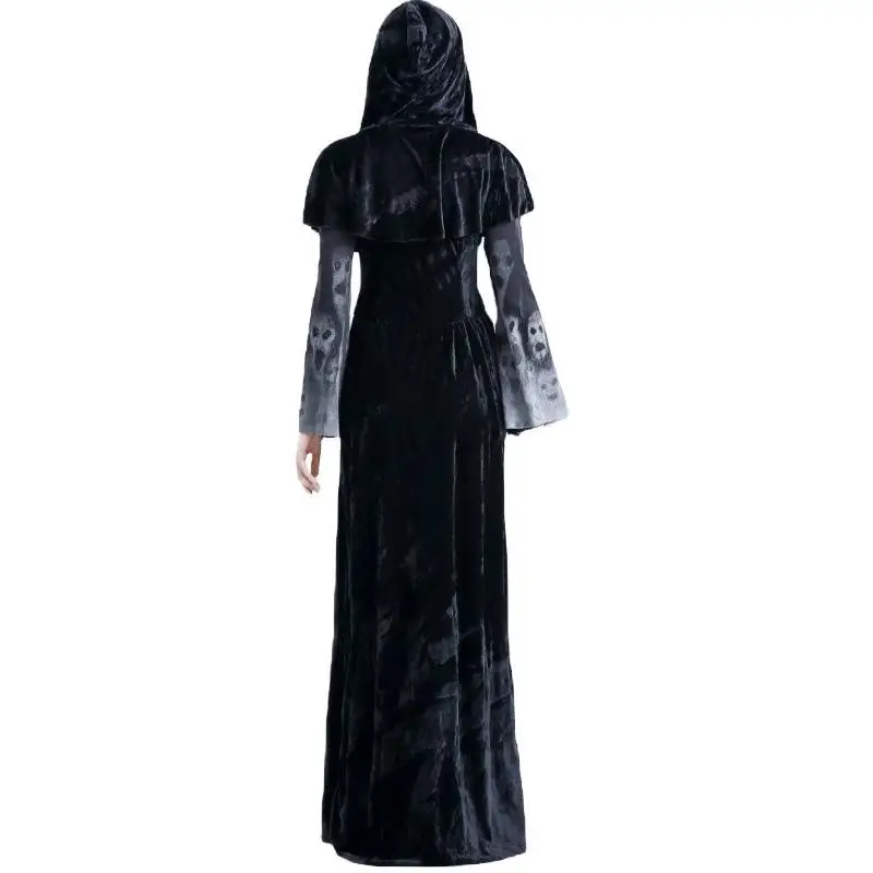 Adult Women's Death Skull  Long Dr Costume Bar Stage Wear loween Role-plang Outfit Polyester Material
