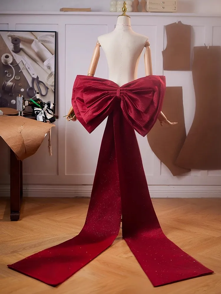 Women's Luruxy Big Bow Satin Pashmina Female Performance Party Show Shawl Cloak Collar R1836
