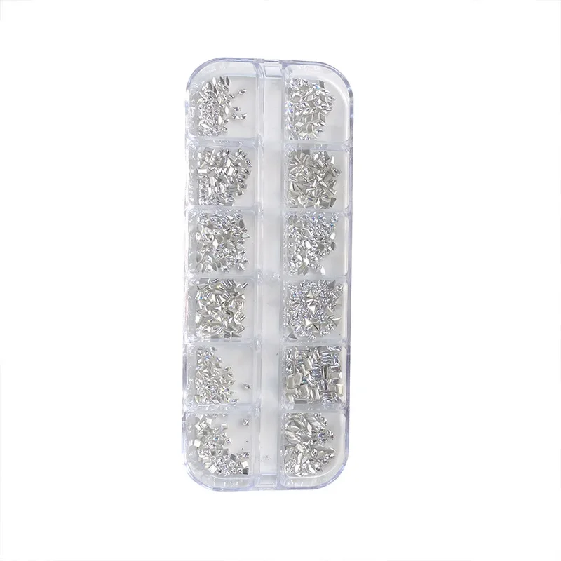 12-roosters Mix vormen Sparkle Mini afgeschuinde zirkoon plaksteen diamanten Nail Art strass decoraties manicure ornamenten set