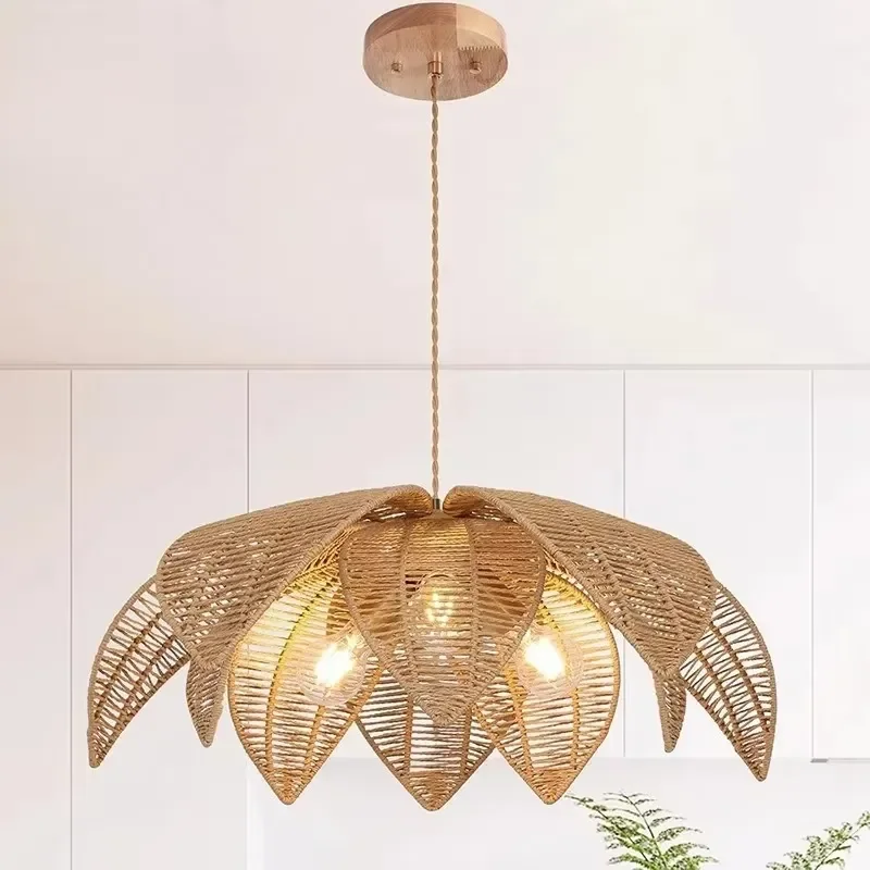 Nordic American Retro Rattan LED Hanging Lamp For Living Dining Room Bedroom Restaurant Home Decor Natural Material Shape