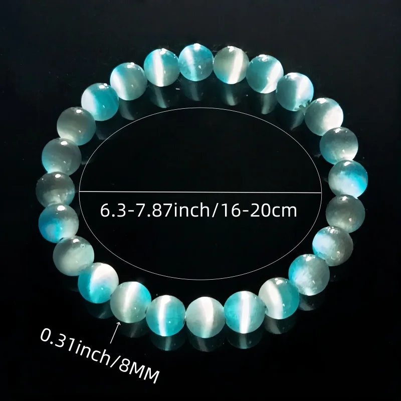 سوار عصري بحجر عين القطة متدرج 8 مم - سوار مطرز بحبل مرن مصنوع يدويًا - أفضل هدية للإعطاء