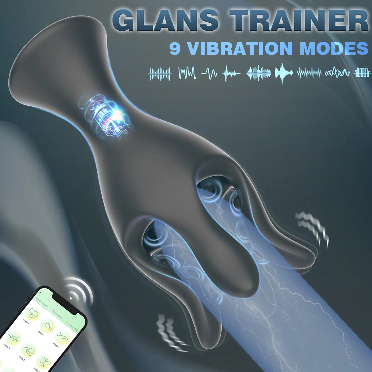 Male Masturbator Penis Vibrator Glans Trainer Penis Massage 9 Modes Vibration Sex Toys for Men Glans stimulation Penis Extender