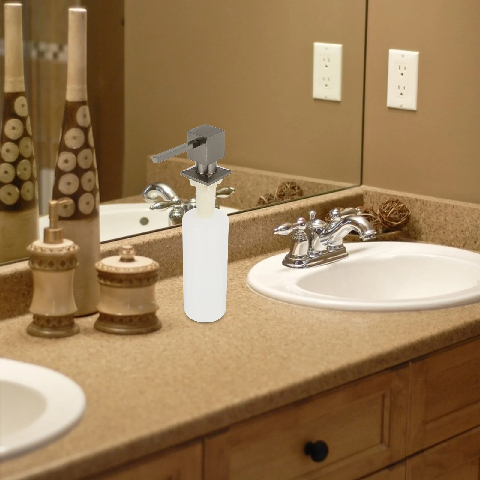 

Refillable Liquid Soap Dispenser Bottle Manual Plastic Bathroom Vanity Countertop Kitchen Sink Storage Container Stainless Steel