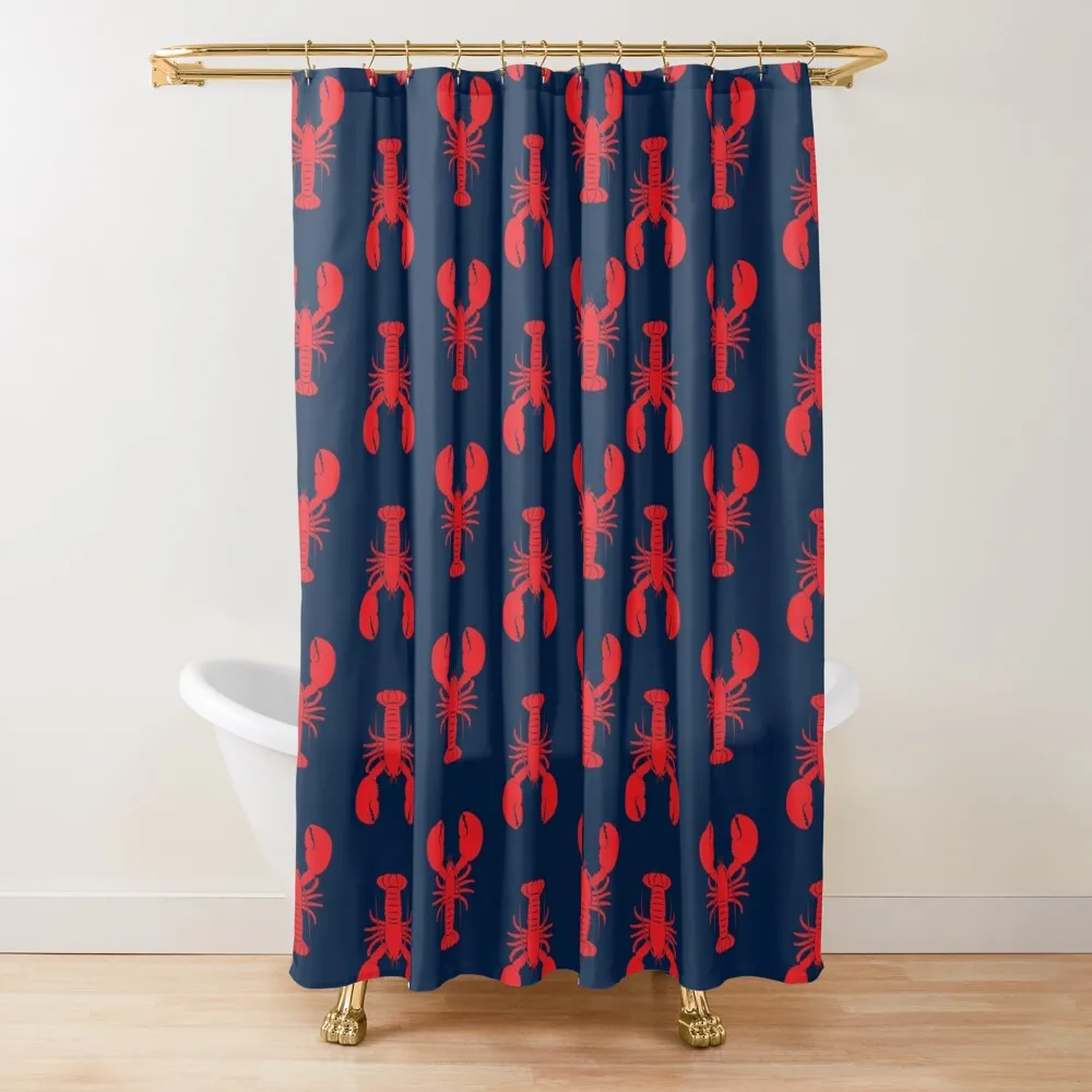 

Lobsters - Red on Navy Shower Curtain Bathroom Decor Bathroom Shower Set For Shower Cute Curtain