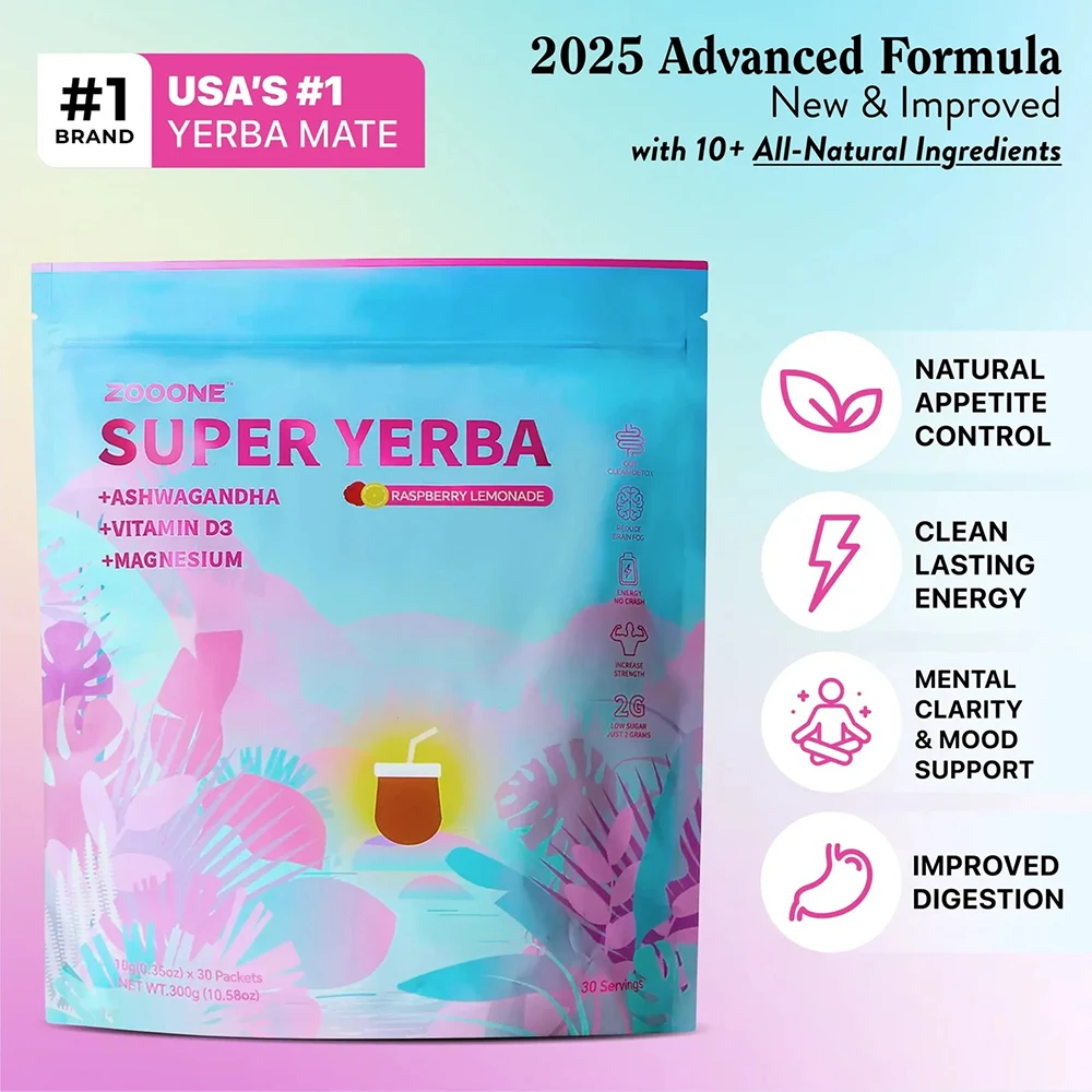 

Super Yerba Mate Instant Tea Powder, Super Yerba Drink 30 Packets for Clean Energy, Memory Booster, Weight Loss, & Gut Health