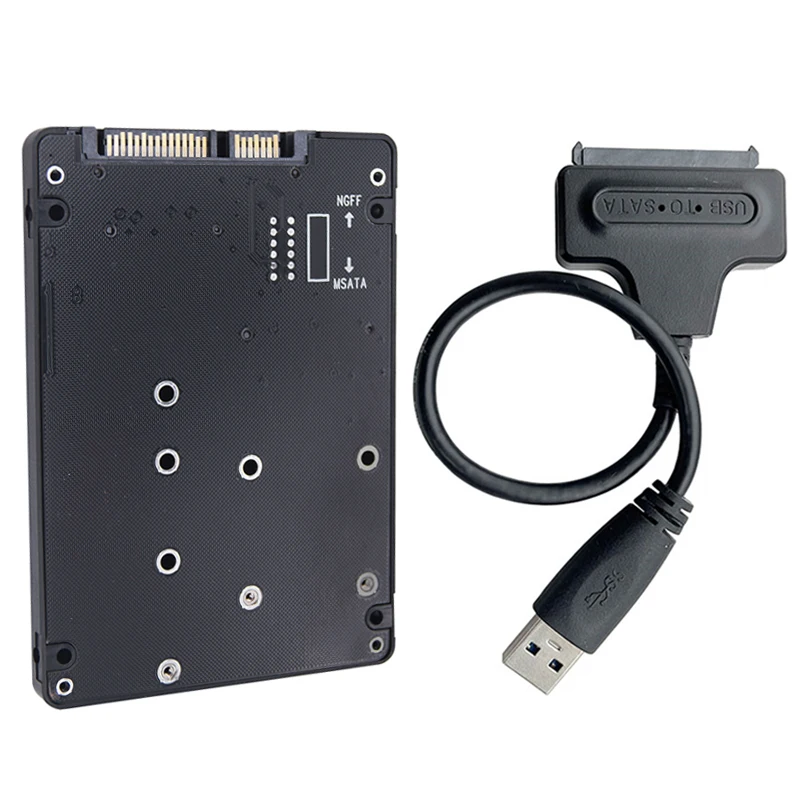 M.2 SATA SSD / mSATA SSD to SATA3.0 External Hard Disk Box + SATA to USB3.0 Cable M2 NGFF B Key to SATA3.0 mSATA to SATA Adapter