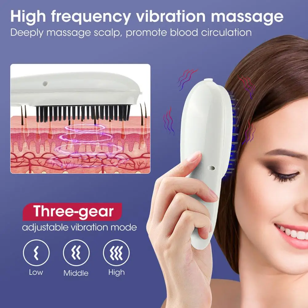 Electric Massage Comb Blue Red Light Therapy Vibration Brush Massage Spray Negative Ion Massager Scalp Massage Comb USB Charging