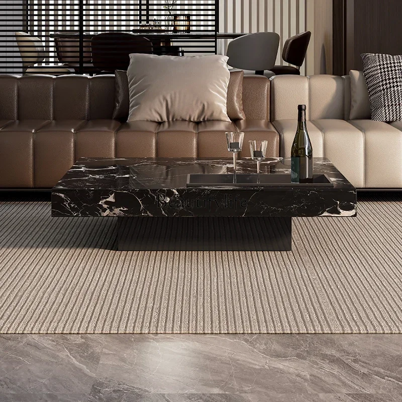 

5Natural black rose marble coffee table Italian minimalist square suspended luxury stone coffee table