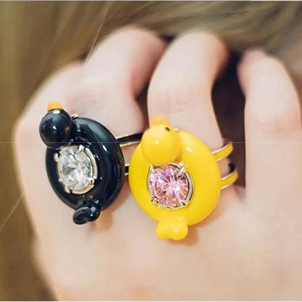 

Fashion Metal Swim Ring Duck Ring Rhinestone Opening 3D Animal Jewelry Rings Ring Jewelry Accessories