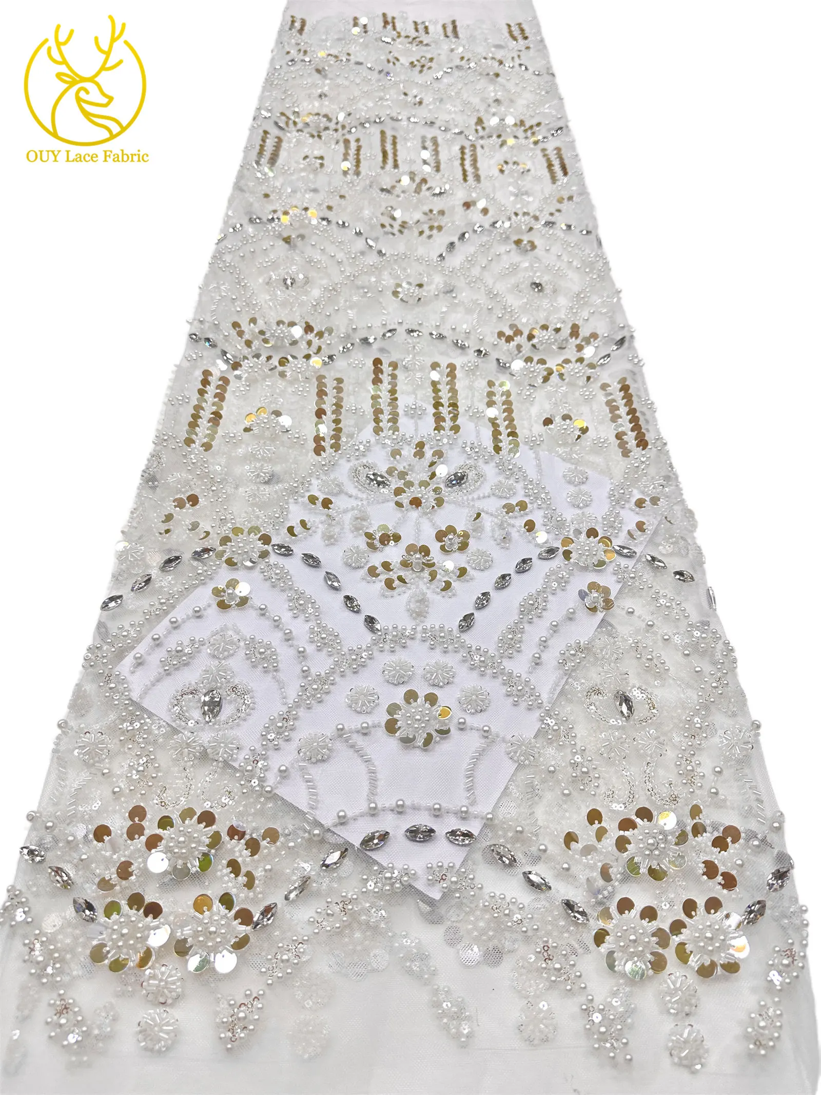 Afrikanischer Spitzenstoff in Traubenlila, französische Pailletten, bestickte Spitze, glitzernde Strass-Spitze für Brautkleider zum Nähen – Detail 11