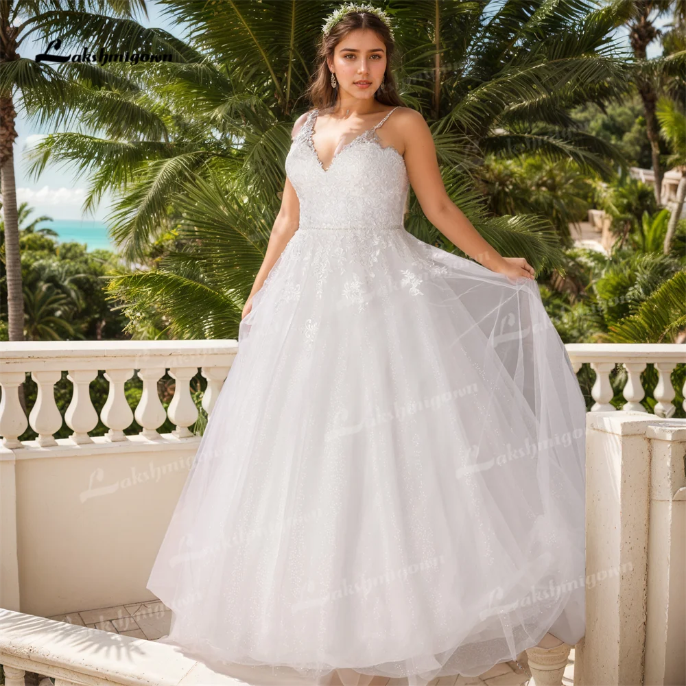 

Свадебное платье больших размеров в стиле бохо, трапециевидное свадебное платье на бретельках с v-образным вырезом, без рукавов, из тюля, с цветочным принтом, свадебное платье на заказ, платья de novia