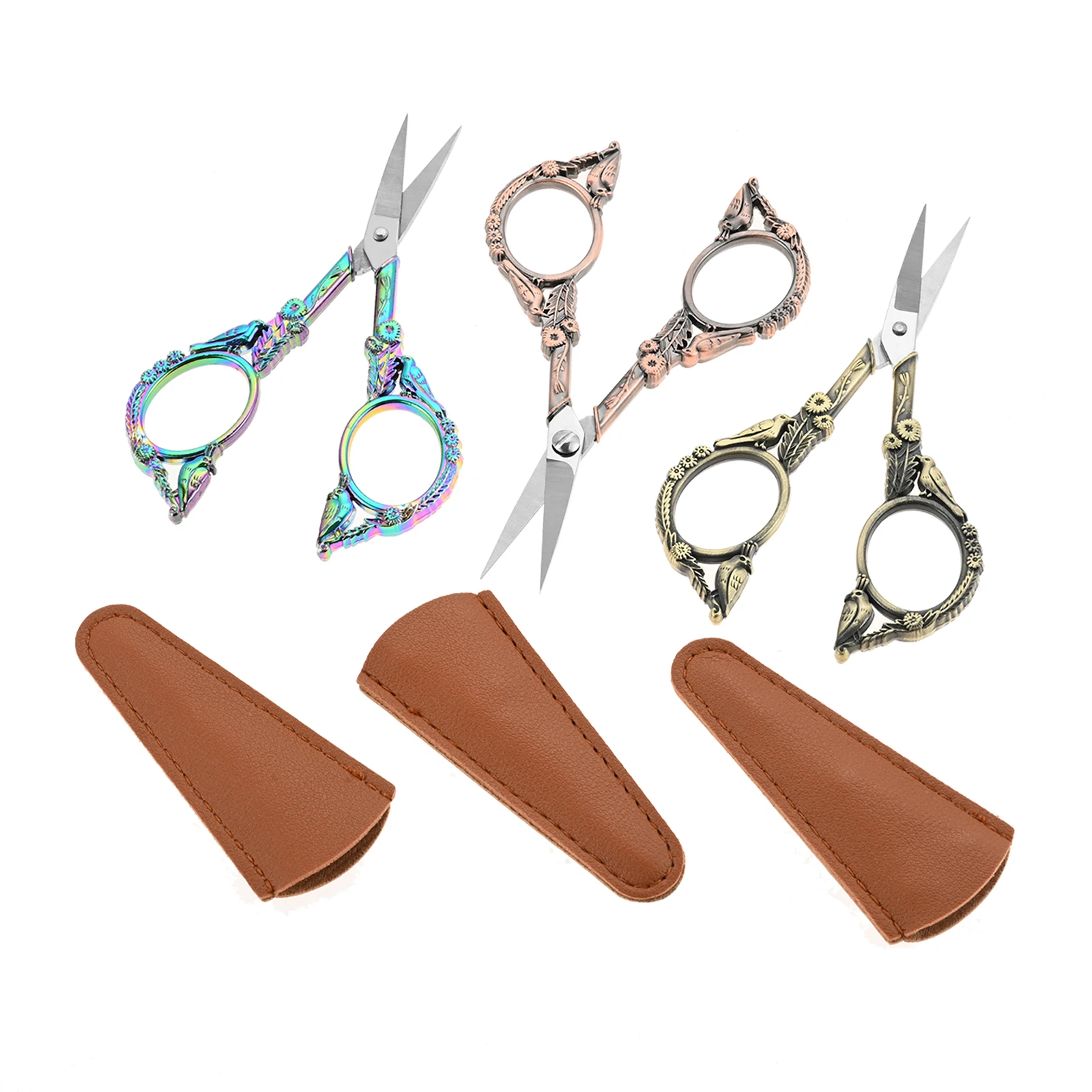 Retro Embroidery Scissors with Leather Sheath Vintage Relief Bird Type 4.6" Sewing Tool DIY Craft Cutting Thread Cloth Stitching - view 6
