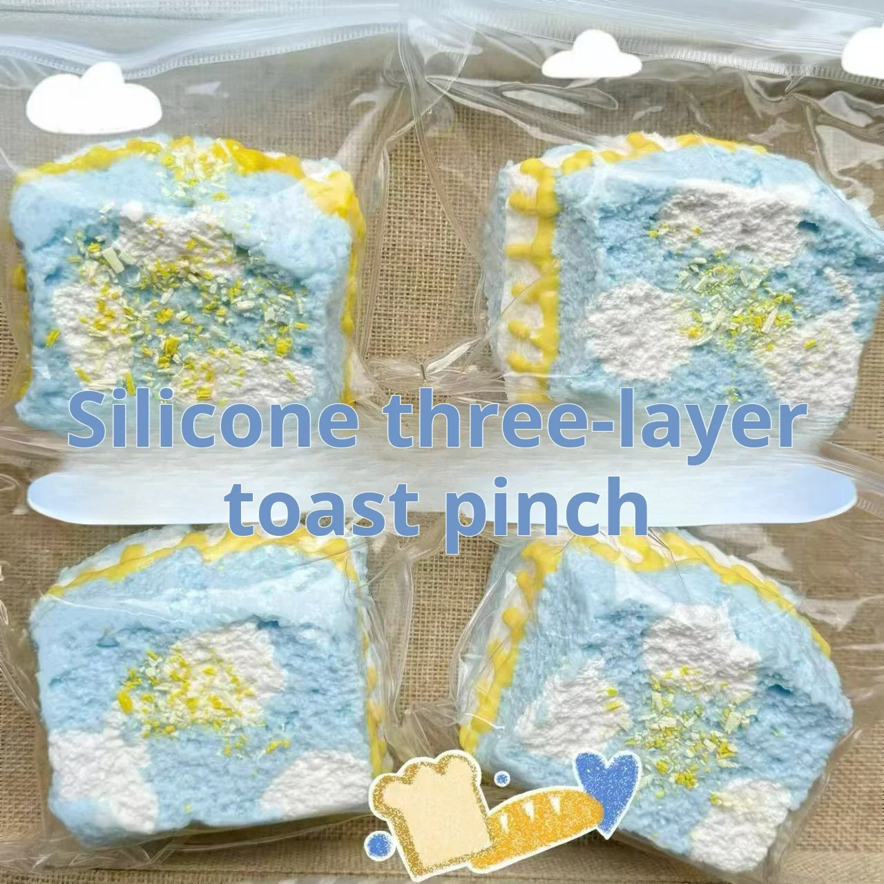 

Three-layer thick toast squeeze stress relief toy ultra-soft clay-like silicone squeeze food toy fun for students gift