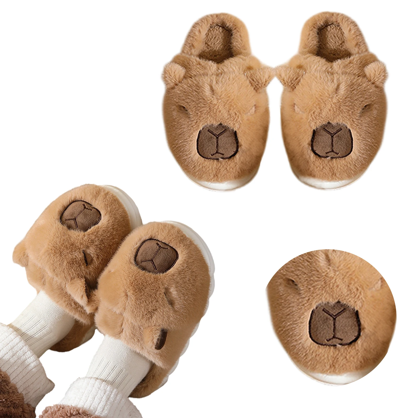 รองเท้าแตะแคปิบาร่าขนนุ่มสบาย กันลื่น รองเท้าแตะใส่ในบ้านแบบครึ่งเท้า อบอุ่น สวมใส่ง่าย สำหรับผู้ชายและผู้หญิง