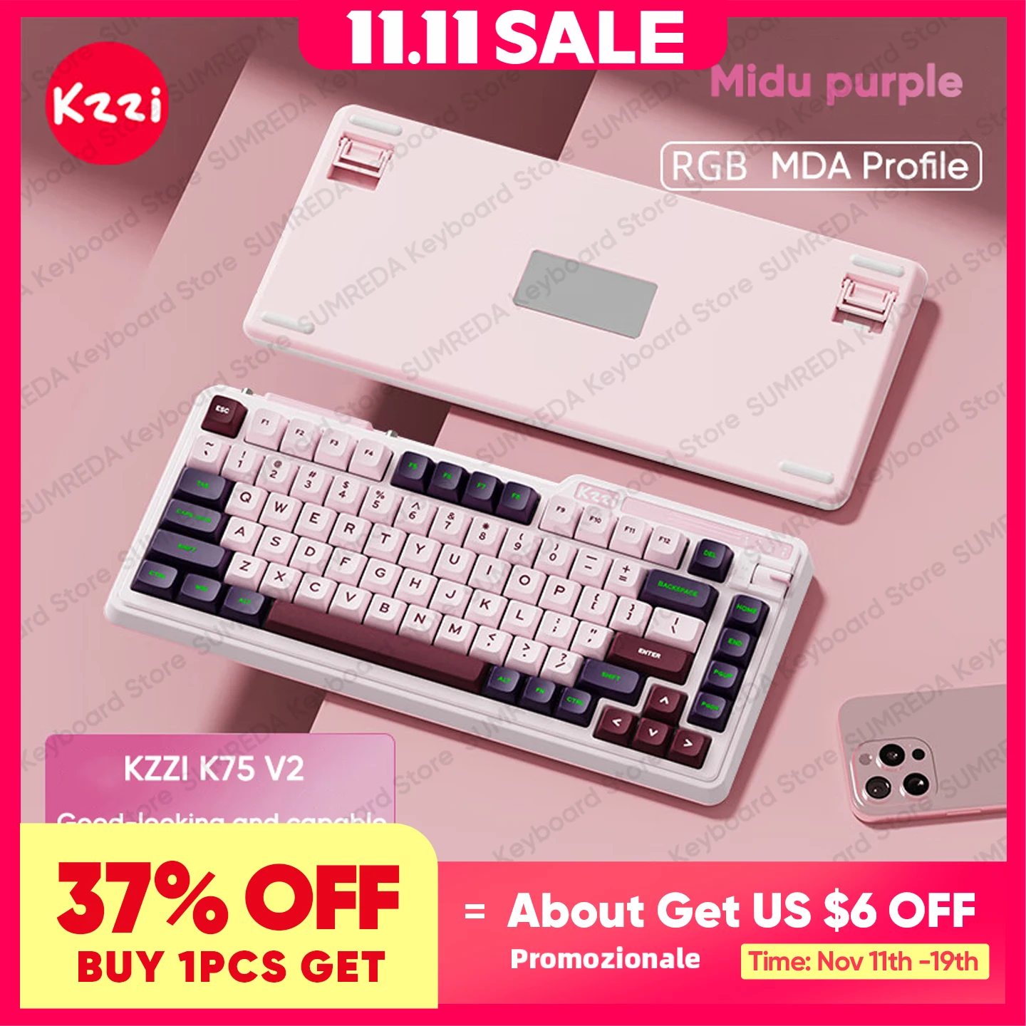 

KZZI K75 V2 Беспроводная механическая клавиатура 75% горячая замена RGB Индивидуальные игровые офисные Bluetooth 2,4G Проводная клавиатура Аксессуары для ПК