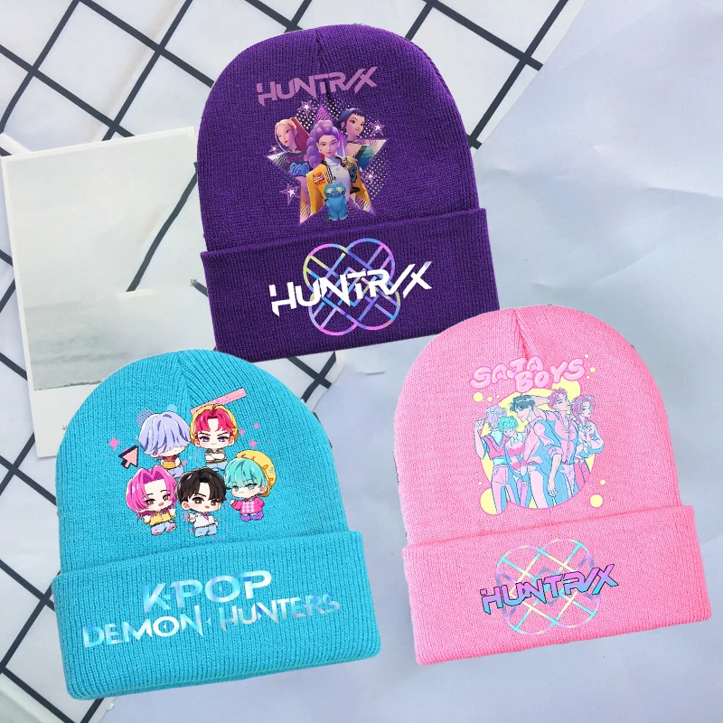 

Kpop Demon Hunters Girls Boys Beanies Hats Winter Daily Cap Knitted Bonnet Caps Fashion Keep Warm Skullies Beanies Hats Gifts