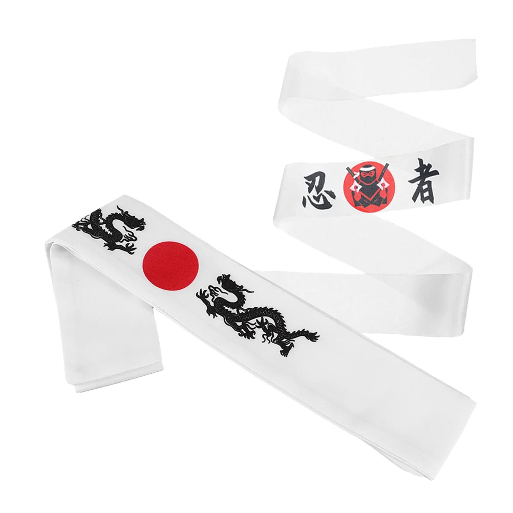 2 Pcs Japanese Ninja Headscarf Cooker Headband Printing Chef Costume Karate Accessory Student