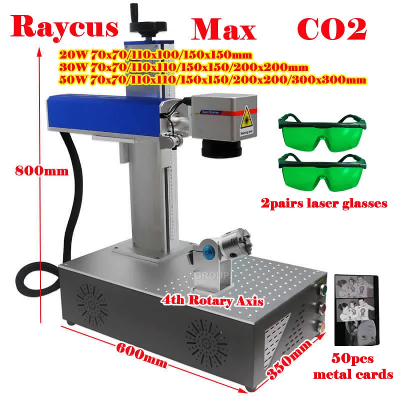 

Raycus Max 50W 30W 20W Fiber Laser Metal Marking Machine 40W 30W CO2 Wood Laser Engraver with Rotary Axis for Gold Steel Cutting